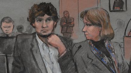 &nbsp; (Djokhar Tsarnaev et son avocate lors du procès de l'attentat de Boston © Maxppp)