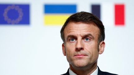 Emmanuel Macron, lors de la conférence à Paris sur l'Ukraine, le 26 février 2024. (GONZALO FUENTES / POOL / MAXPPP)