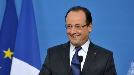 La conf&eacute;rence de presse de Fran&ccedil;ois Hollande, &agrave; Bruxelles (Belgique), le 14 d&eacute;cembre 2012. (BERTRAND LANGLOIS / AFP)