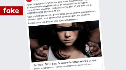 Exemple d'un appel contre un abaissement de la majorité sexuelle à 13 ans. (CAPTURE D'ECRAN FACEBOOK)