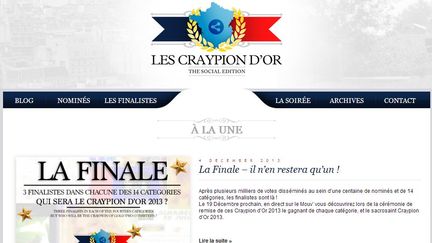 Capture d'&eacute;cran de la page d'accueil du site des Craypion, prix ironique du site internet "chatoyant". (LES CRAYPION D'OR)