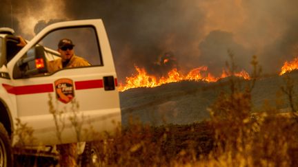 Matt Sully dirige les opérations des pompiers près de Clearlake Oaks en californie, le 5 août 2018.&nbsp; (NOAH BERGER / AFP)