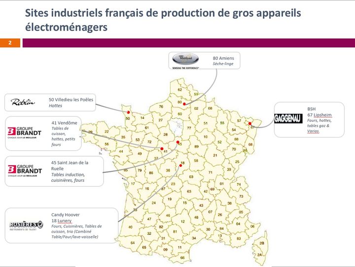 Site industriels français de production de gros appareils électroménagers en mars 2017 (source :&nbsp;Groupement des marques d'appareils pour la maison) (GIFAM)