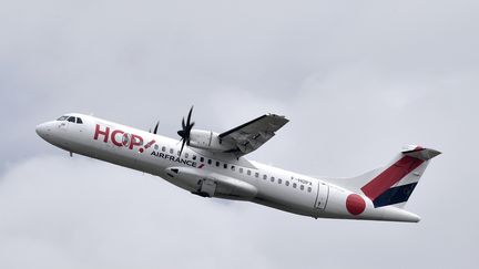 Un avion de la compagnie Hop-Air France décolle de l'aéroport de Toulouse-Blagnac, le 19 octobre 2017.&nbsp; (PASCAL PAVANI / AFP)