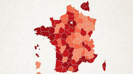 Carte du taux d'incidence de l'épidémie de Covid-19 par département, au 25 juin. (ELLEN LOZON / FRANCEINFO)