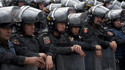 Des policiers mexicains encadrent une manifestation devant le congr&egrave;s mexicain le 1er septembre 2012, &agrave; Mexico (Mexique). (YURI CORTEZ / AFP)