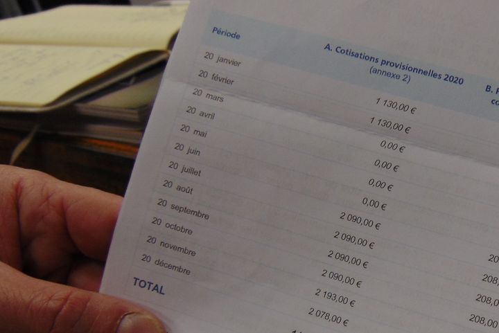 Durant le confinement, l'Urssaf a reporté ses échéances mensuelles. Mais Jean-François Blanchard devra rattraper les sommes à compter du mois de juillet.&nbsp; (FABIEN MAGNENOU / FRANCEINFO)