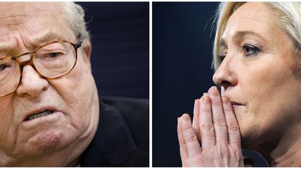 Jean-Marie Le Pen le 17 janvier 2015 et sa fille Marine, le 16 janvier 2011.&nbsp; (JEAN-SEBASTIEN EVRARD / AFP)