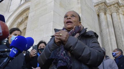 L'ancienne ministre de la Justice, Christiane Taubira, le 18 décembre 2021 à Saint-Denis (Seine-Saint-Denis). (JULIEN DE ROSA / AFP)