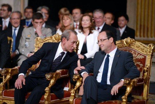 François Hollande avec Bertrand Delanoë sous les ors de l'Hotel de Ville (AFP)