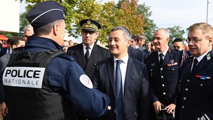 Le ministre de l'Intérieur Gérald Darmanin le 24 septembre 2022 lors du 128 Congrès national des pompiers à Vandœuvre-les-Nancy (Meurthe-et-Moselle). (JEAN-CHRISTOPHE VERHAEGEN / AFP)