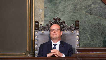 Le pr&eacute;sident Fran&ccedil;ois Hollande lors de son discours &agrave; l'universit&eacute; de La Havane (Cuba), lundi 11 mai.&nbsp; (YAMIL LAGE / AFP)