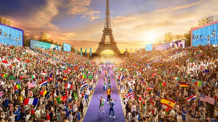 Visuel représentant le Champions Park, un lieu de célébration situé au Trocadéro et accessible gratuitement pendant les Jeux olympiques et paralympiques de Paris 2024. (Paris 2024)