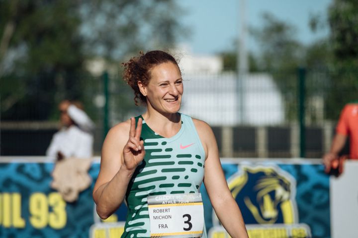 Mélina Robert-Michon, lors du meeting international de Montreuil 2023, en banlieue parisienne, le 31 mai 2023. (HUGO LEBRUN / AFP)