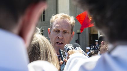 Patrick Shanahan s'adresse à la presse, à Washington (la capitale fédérale américaine), le 14 juin 2019. (ERIC BARADAT / AFP)