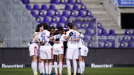 Les joueuses de l'Olympique Lyonnais lors du match retour de Ligue des Champions, face à Brøndby, le 10 mars 2021.  (LISELOTTE SABROE / RITZAU SCANPIX)