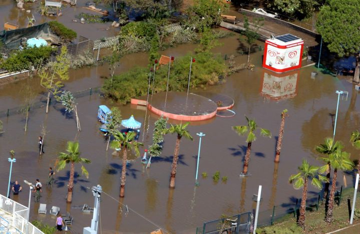 Les inondations ont rempli les bassins du parc animalier Marineland (Antibes) d'eau boueuse. (MAXPPP)