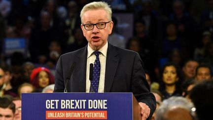 Le ministre d'Etat Michael Gove lors de sa campagne en faveur du Brexit, le 11 décembre 2019 à Londres. (BEN STANSALL / AFP)