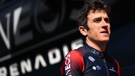 Le coureur britannique d'Ineos Grenadiers&nbsp;Geraint Thomas à la veille de la 109e édition du Tour de France, le 30 juin 2022, à Holte (Danemark). (MARCO BERTORELLO / AFP)