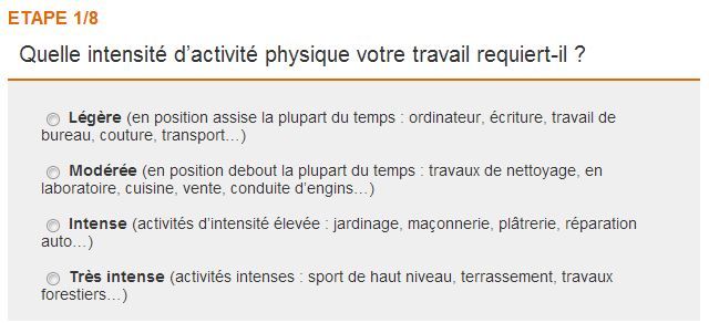 Extrait du test d'activit&eacute; physique propos&eacute; sur le site mangerbouger.fr.&nbsp; (INPES)