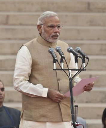 Narendra Modi, le nouveau premier ministre indien, lors de son premier discours au Parlement le 26 mai 2014 (AFP PHOTO / PRAKASH SINGH)