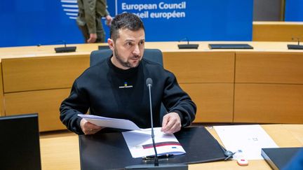 Le président ukrainien, Volodymyr Zelensky, lors d'une visite au Conseil européen à Bruxelles (Belgique), le 9 février 2023. (JONAS ROOSENS / ANP MAG VIA AFP)