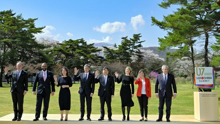 The G7 foreign ministers meeting in Japan, April 17, 2023. (POOL FOR YOMIURI / YOMIURI / AFP)