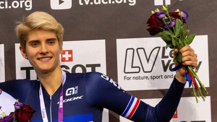 &nbsp;Marie Patouillet lors de la de la Coupe du monde de cyclisme sur piste au VeloPark de Lee Valley à Londres, le 14 décembre 2018. (PAUL HARDING / MAXPPP)