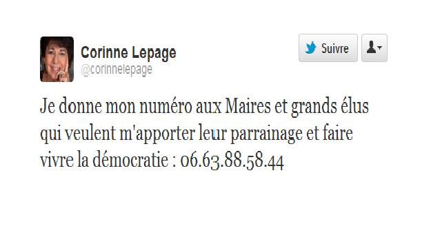 Tweet de Corinne Lepage (DR)