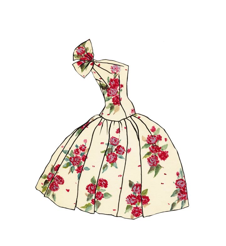 Robe de jour La Manola pour la paper doll Ivy comportant au verso l'annotation "satin de Ducharme", 1953-1955 (Fondation Pierre Bergé - Yves Saint Laurent)