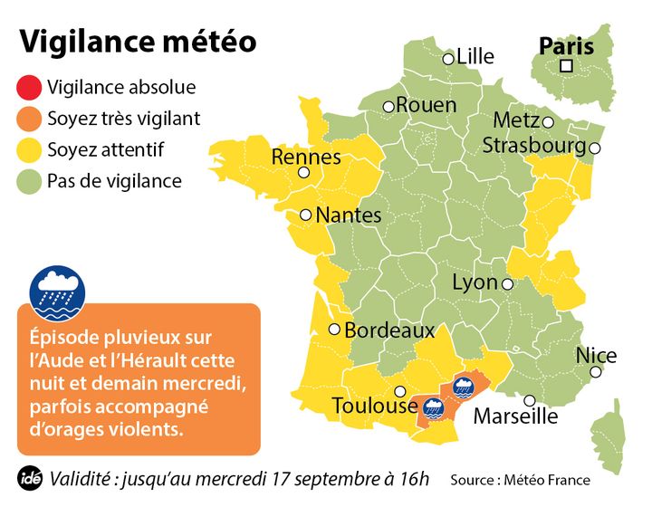 &nbsp; (Carte de vigilance de Météo France © Idé)