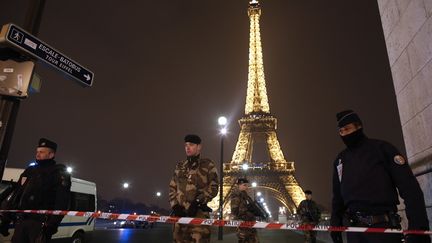 Les forces de l'ordre emp&ecirc;chent l'acc&egrave;s &agrave; la Tour Eiffel, le 30 mars 2013, &agrave; Paris. (THOMAS COEX / AFP)