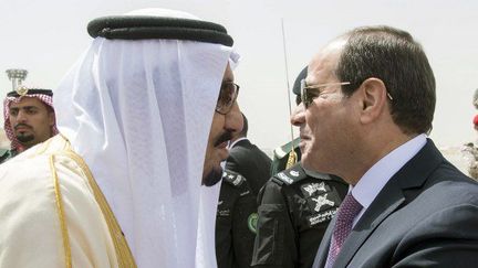 Le roi Salman bin Abdulaziz al Saoudi d'Arabie Saoudite et le président égyptien Abdel Fattah al-Sissi, à Ryad le 23 avril 2017. (AFP - BANDAR AL-JALOUD - SAUDI ROYAL PALACE)