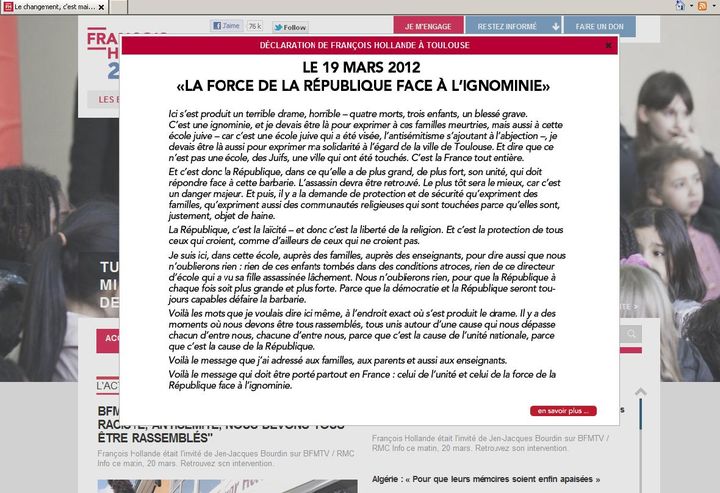 Capture d'écran du site de François Hollande. (DR)