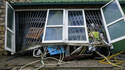 Des dégâts provoqués par les inondations à Trèbes (Aude), le 16 octobre 2018. (BENOIT DURAND / HANS LUCAS / AFP)