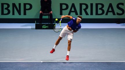 Jo-Wilfried Tsonga lors de la finale de la Coupe Davis, le 26 novembre 2017 à Lille. (DENIS CHARLET / AFP)