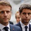 Le chef de l'Etat, Emmanuel Macron, et Gabriel Attal, alors ministre de l'Education nationale, lors d'un déplacement à Arras (Pas-de-Calais), le 13 octobre 2023. (LUDOVIC MARIN / POOL / AFP)