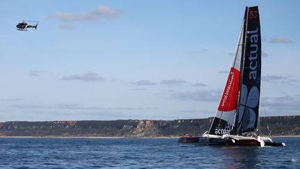 Actual au départ de la Transat Jacques-Vabre le 25 octobre dernier. (CHARLY TRIBALLEAU / AFP)