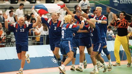 Les Français, tombeurs de l'Islande remportaient le bronze aux JO de 1992 (CHRISTOPHE SIMON / AFP ARCHIVES)