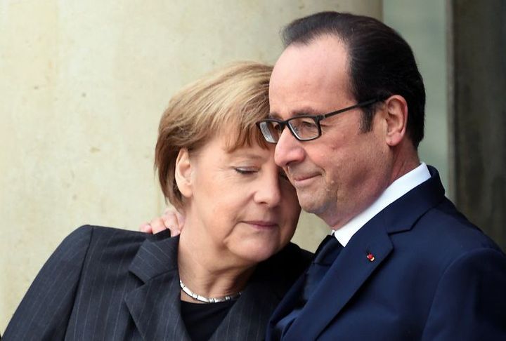 Angela Merkel et François Hollande le 11 janvier à l'Elysée (DOMINIQUE FAGET / AFP)