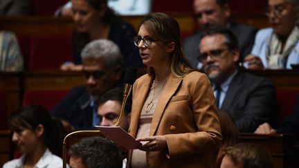 La cheffe des députés Renaissance Aurore Bergé à l'Assemblée nationale le 4 octobre 2022.&nbsp; (CHRISTOPHE ARCHAMBAULT / AFP)