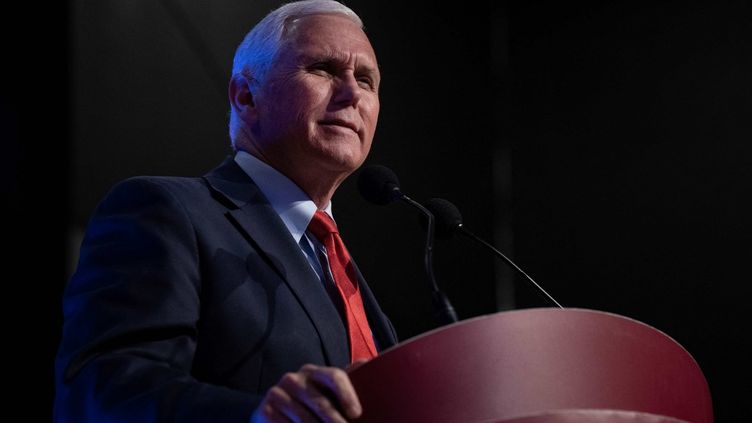 Mike Pence, le 31 mai 2023 à Chapel Hill (Etats-Unis). (ALLISON JOYCE / AFP)