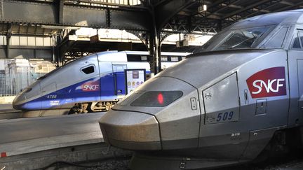 Des TGV à la gare de l'Est, le 28 mars 2017 à Paris. (SERGE ATTAL / AFP)