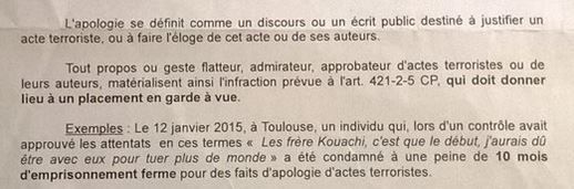 Extrait de la note interne diffus&eacute;e par la pr&eacute;fecture de police de Paris aux officiers de police judiciaire d&eacute;but janvier 2015. (PREFECTURE DE POLICE DE PARIS)