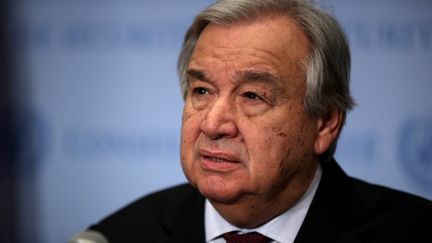 Le secrétaire général de l'ONU,&nbsp;Antonio Guterres, le 28 février 2020 lors d'une conférence de presse à New York, aux Etats-Unis. (TAYFUN COSKUN / ANADOLU AGENCY / AFP)