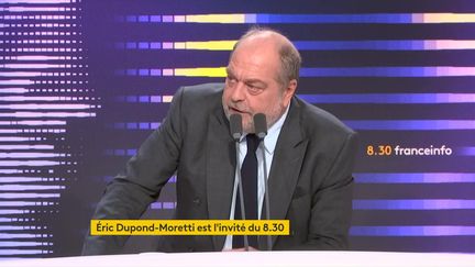 Le garde des Sceaux Eric Dupond-Moretti était l'invité du 8.30 franceinfo du vendredi 6 octobre 2023. (FRANCE INFO / CAPTURE ECRAN)