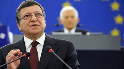 José-Manuel Barroso lors de son discours au Parlement européen. (PATRICK HERTZOG / AFP)