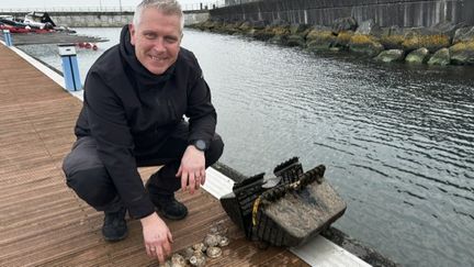 Paul Brookes, écologiste marin à l’université UCD, et les huîtres du port de Dún Laoghaire (Irlande), février 2024 (CLEMENCE PENARD / RADIO FRANCE)