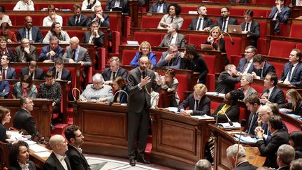 Le Premier ministre, Edouard Philippe, s'exprime sur le recours à l'article 49.3 pour faire passer la réforme des retraites, le 25 février 2020. (LUDOVIC MARIN / AFP)