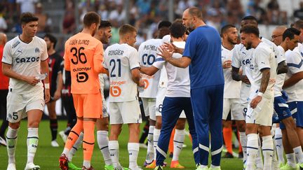 Les Marseillais lors de leur match amical contre l'AC Milan, le 31 juillet 2022. (SYLVAIN THOMAS / AFP)